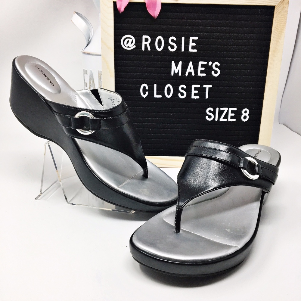 Lands' End Black Thong Sandals Sz 8B